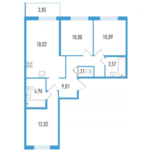 3-комн квартира Шушары п., Окуловская ул.,  к. 1