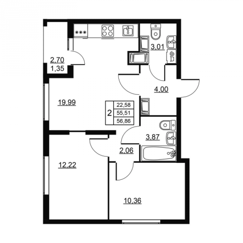 2-комн квартира Новое Девяткино д., Главная ул.,  к. 3
