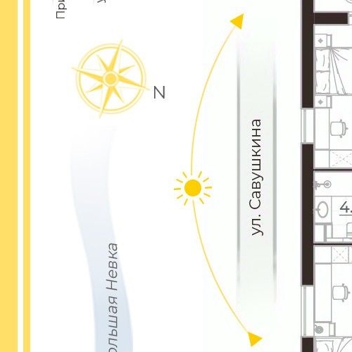 3-комн квартира улица Савушкина, 43