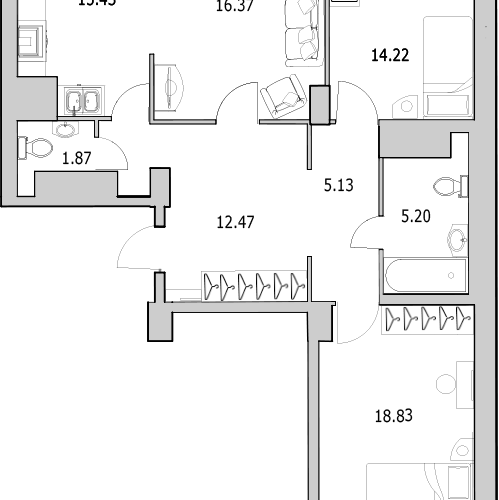 3-комн квартира Санкт-Петербург г., Просвещения пр-кт,  к. 2-15