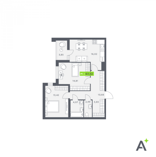 2-комн квартира Янино-1 д., Заводская ул.,  к. 1