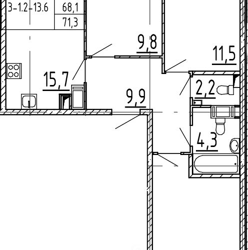 3-комн квартира пос. Шушары, улица Чудовская, 14к1