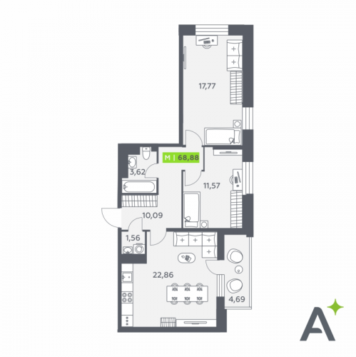 2-комн квартира Янино-1 д., Заводская ул.,  к. 1
