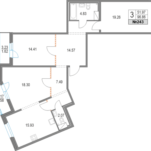 3-комн квартира Санкт-Петербург г., Коломяжский пр-кт,  к. 40