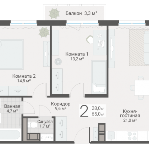 2-комн квартира Санкт-Петербург г., Руднева ул.,  к. 3