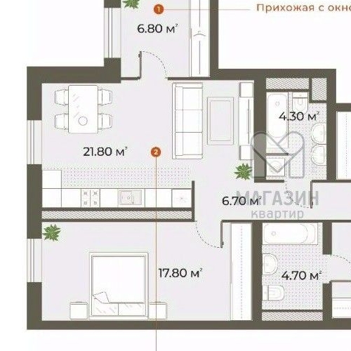 3-комн квартира Зеленогорская улица, 3