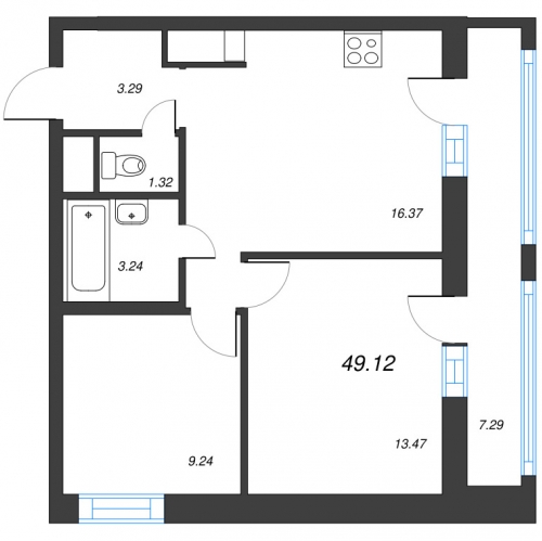 2-комн квартира Санкт-Петербург г., Муринская дор.,  к. 1