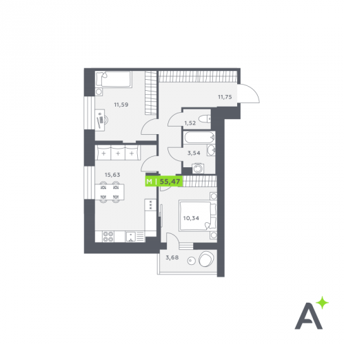 2-комн квартира Янино-1 д., Заводская ул.,  к. 1
