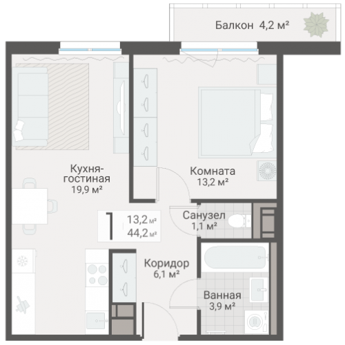 1-комн квартира Санкт-Петербург г., Руднева ул.,  к. 3