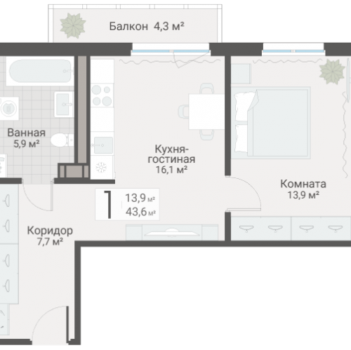 1-комн квартира Санкт-Петербург г., Руднева ул.,  к. 3