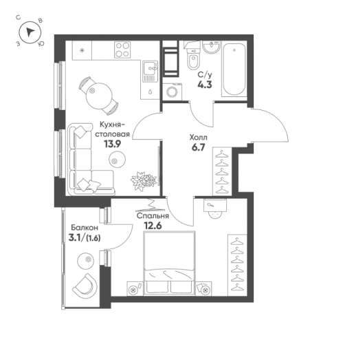 1-комн квартира Шушары п., Школьная ул.,  к. 3