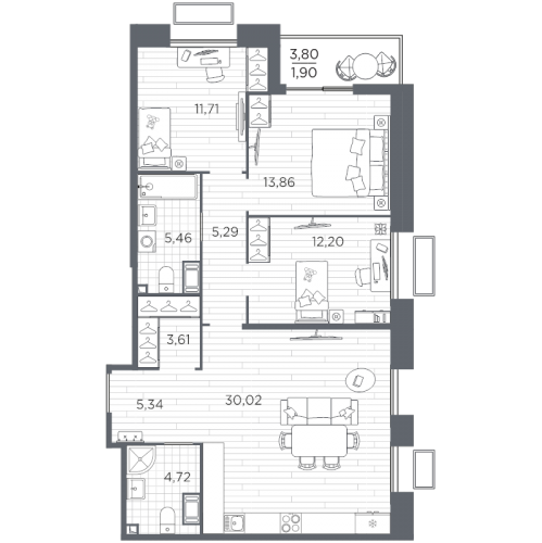 3-комн квартира Санкт-Петербург г., Полюстровский пр-кт,  к. 5