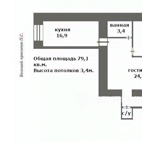 3-комн квартира проспект Большой Петроградской стороны, 106