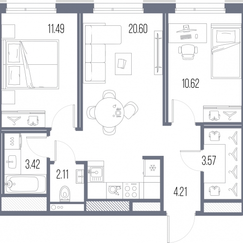 2-комн квартира Кожевенная линия,  д. 2