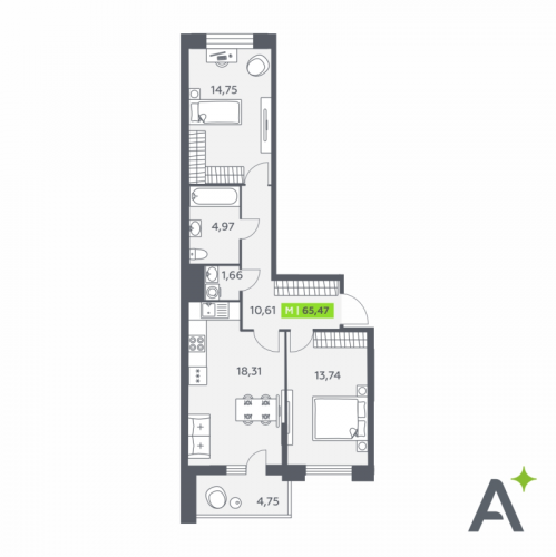 2-комн квартира Янино-1 д., Заводская ул.,  к. 1