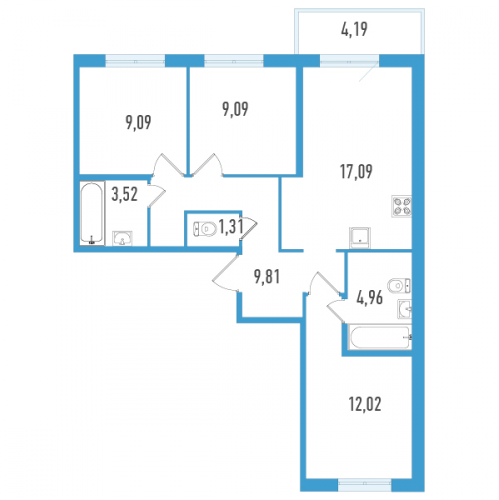 3-комн квартира Шушары п., Окуловская ул.,  к. 1