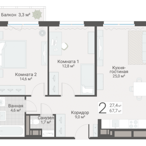 2-комн квартира Санкт-Петербург г., Руднева ул.,  к. 3