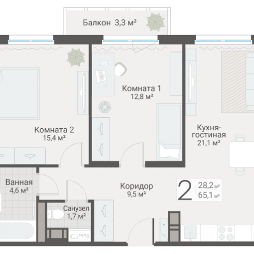 2-комн квартира Санкт-Петербург г., Руднева ул.,  к. 3