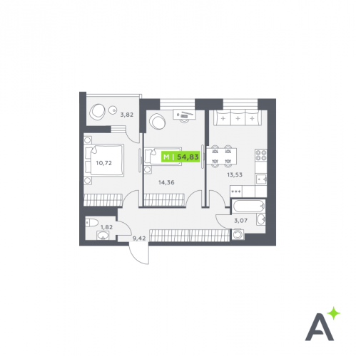 2-комн квартира Янино-1 д., Заводская ул.,  к. 1