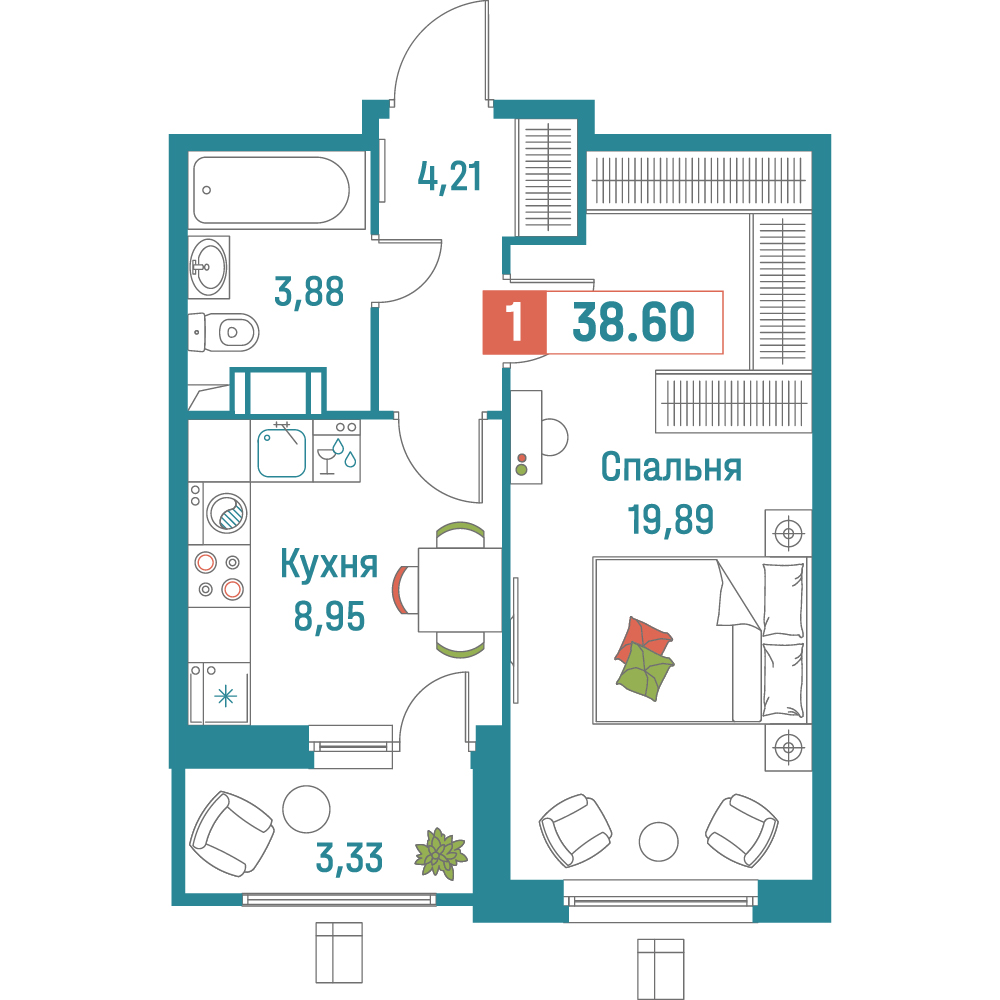 1-комн квартира Мурино, Екатерининская, 20/1