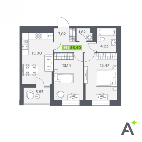 2-комн квартира Янино-1 д., Заводская ул.,  к. 1