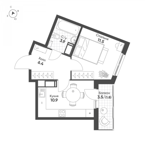 1-комн квартира Шушары п., Школьная ул.,  к. 3