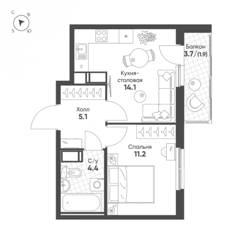 1-комн квартира Шушары п., Школьная ул.,  к. 3