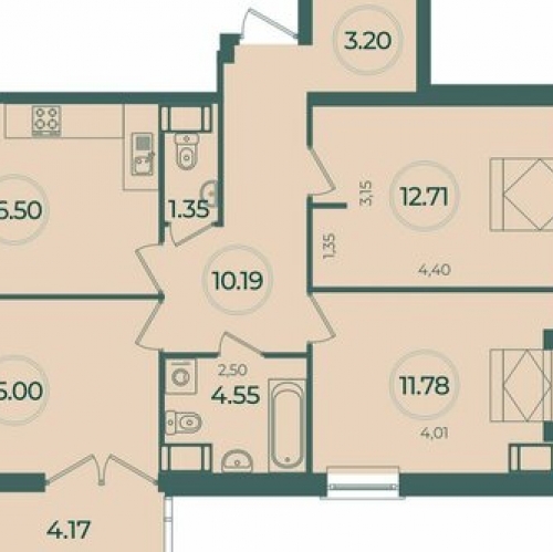 3-комн квартира Курская улица,  д. 12