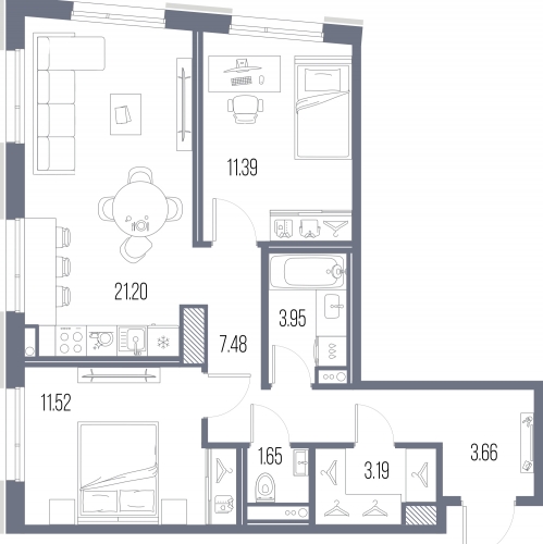 2-комн квартира Кожевенная линия,  д. 2