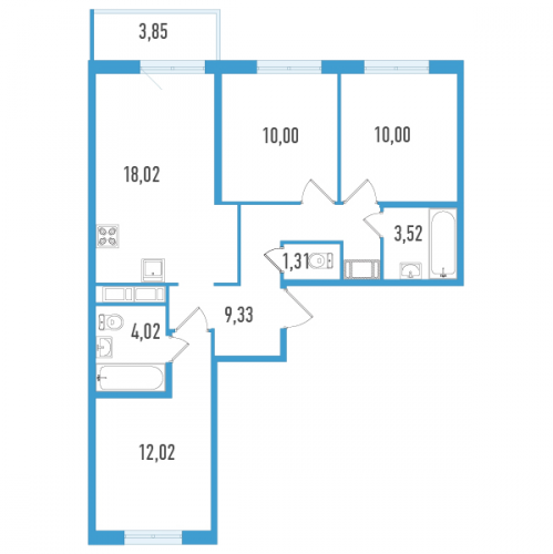 3-комн квартира Шушары п., Окуловская ул.,  к. 1