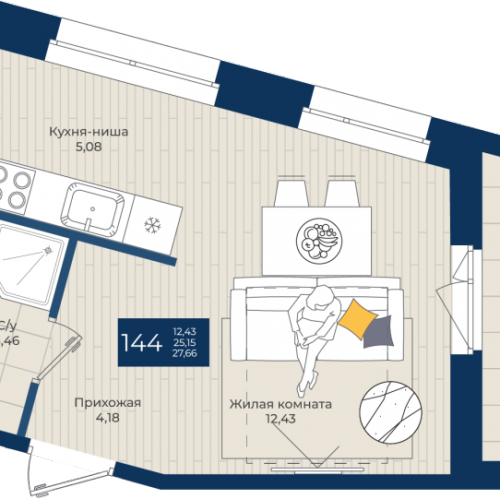 Студия Новоселье п., Центральная ул.,  к. 1.Б